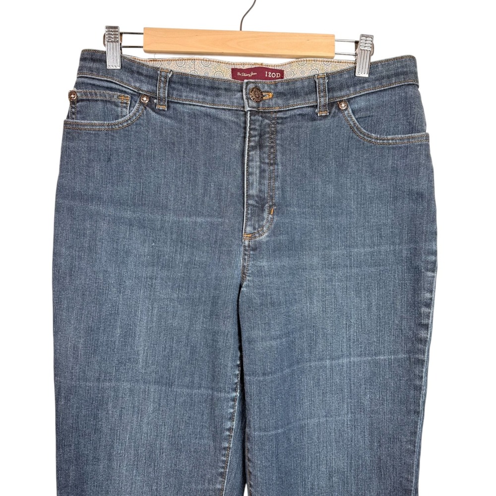 IZOD Be Skinny Jean Women 14 Stretch Blue Denim Straight Leg Medium Wash Y2K